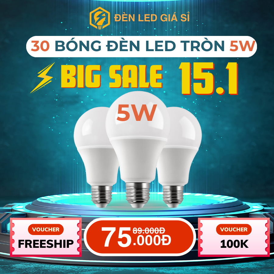 (Bóng 3W, 5W) COMBO 30 Bóng Đèn Led Tròn Kín Chống Nước 3W 5W Siêu Sáng Siêu Tiết Kiệm Điện