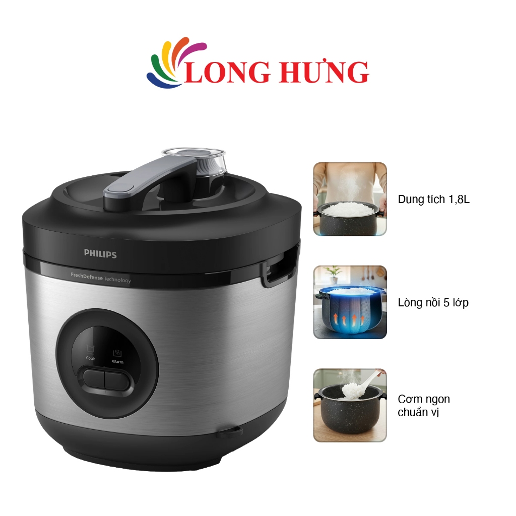 Nồi cơm điện nắp gài Philips 1.8 lít HD3213/31 - Hàng chính hãng