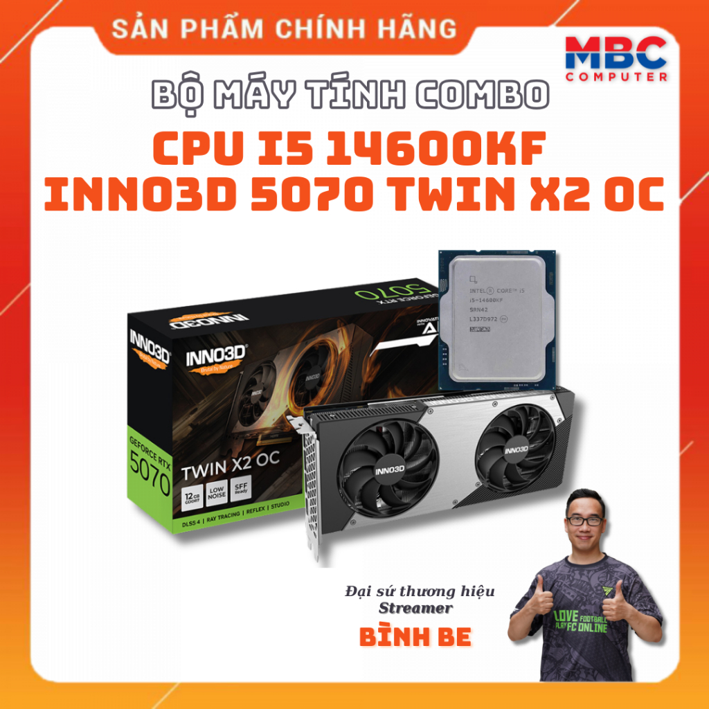 Bộ máy tính bàn PC (14600KF + INNO3D 5070 TWIN X2 12GB) - New - Chính hãng - Bảo hành 36 tháng