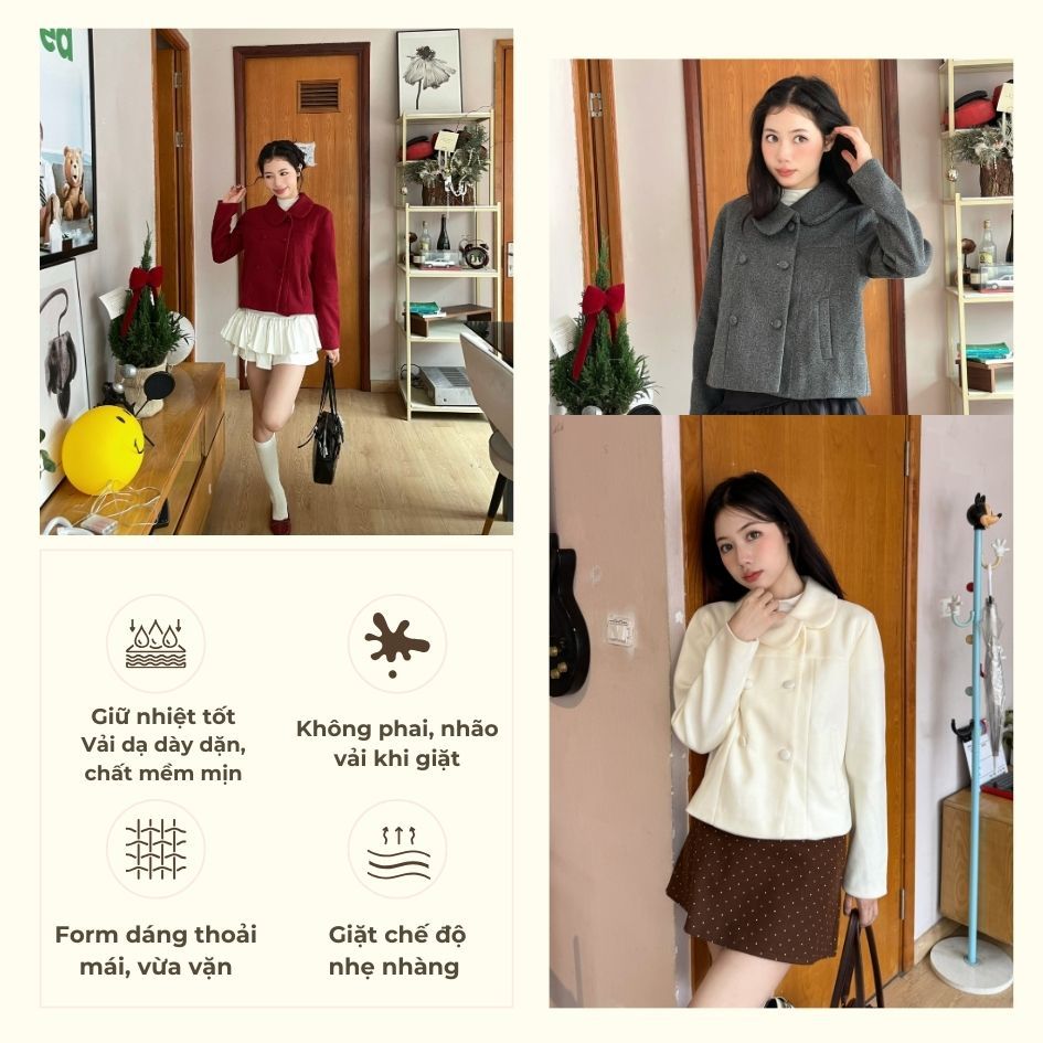 Áo Khoác Dạ Ép 2 Lớp Thiết Kế Cổ Điệu Dài Tay Thu Đông - 29feb.closet- a591 | BigBuy360 - bigbuy360.vn