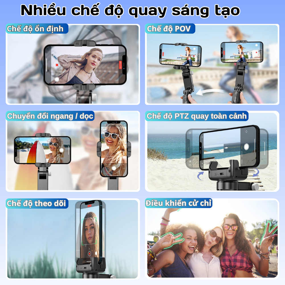 Gimbal Q18 - Gymbal điện thoại quay phim chống rung hỗ trợ quay phim, chụp ảnh chuyên nghiệp xoay 360 độ có đèn Led | BigBuy360 - bigbuy360.vn
