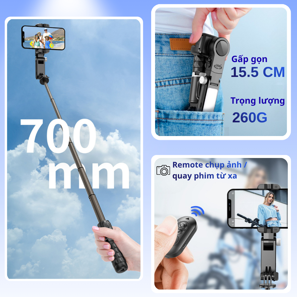 Gimbal Q18 - Gymbal điện thoại quay phim chống rung hỗ trợ quay phim, chụp ảnh chuyên nghiệp xoay 360 độ có đèn Led | BigBuy360 - bigbuy360.vn