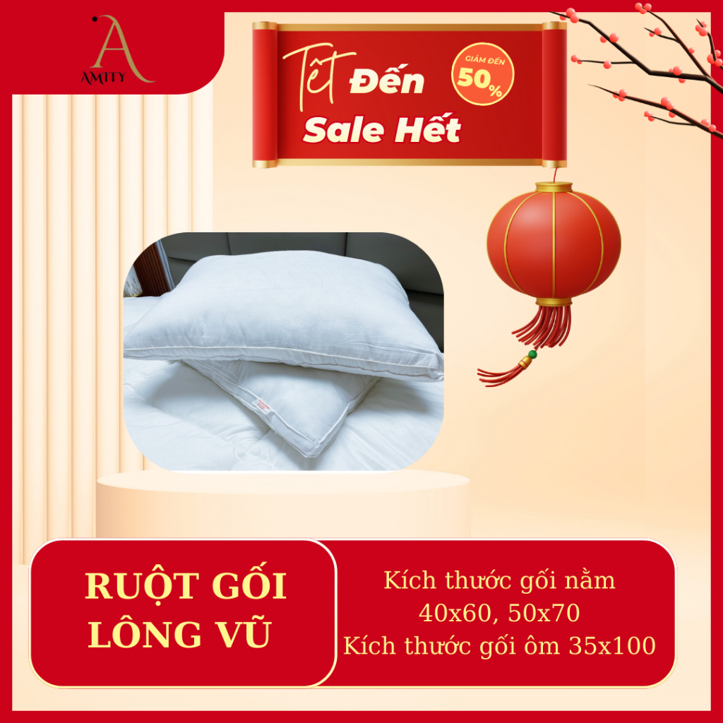 Ruột gối nằm gòn lông vũ cao cấp 50x70cm, 40x60cm Amity Bedding