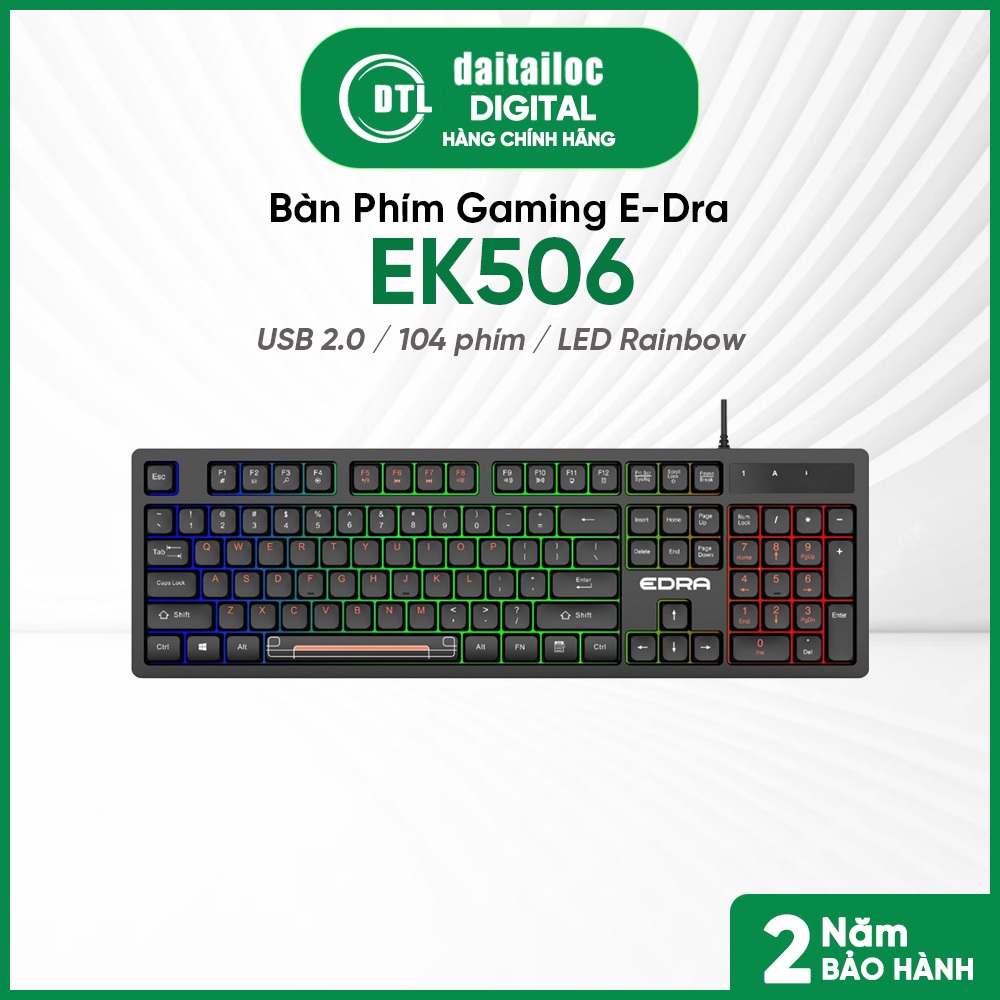 Bàn Phím Gaming Giả Cơ có dây E-Dra EK506 ĐEN LED Rainbow | Chính Hãng | Bảo Hành 24 tháng