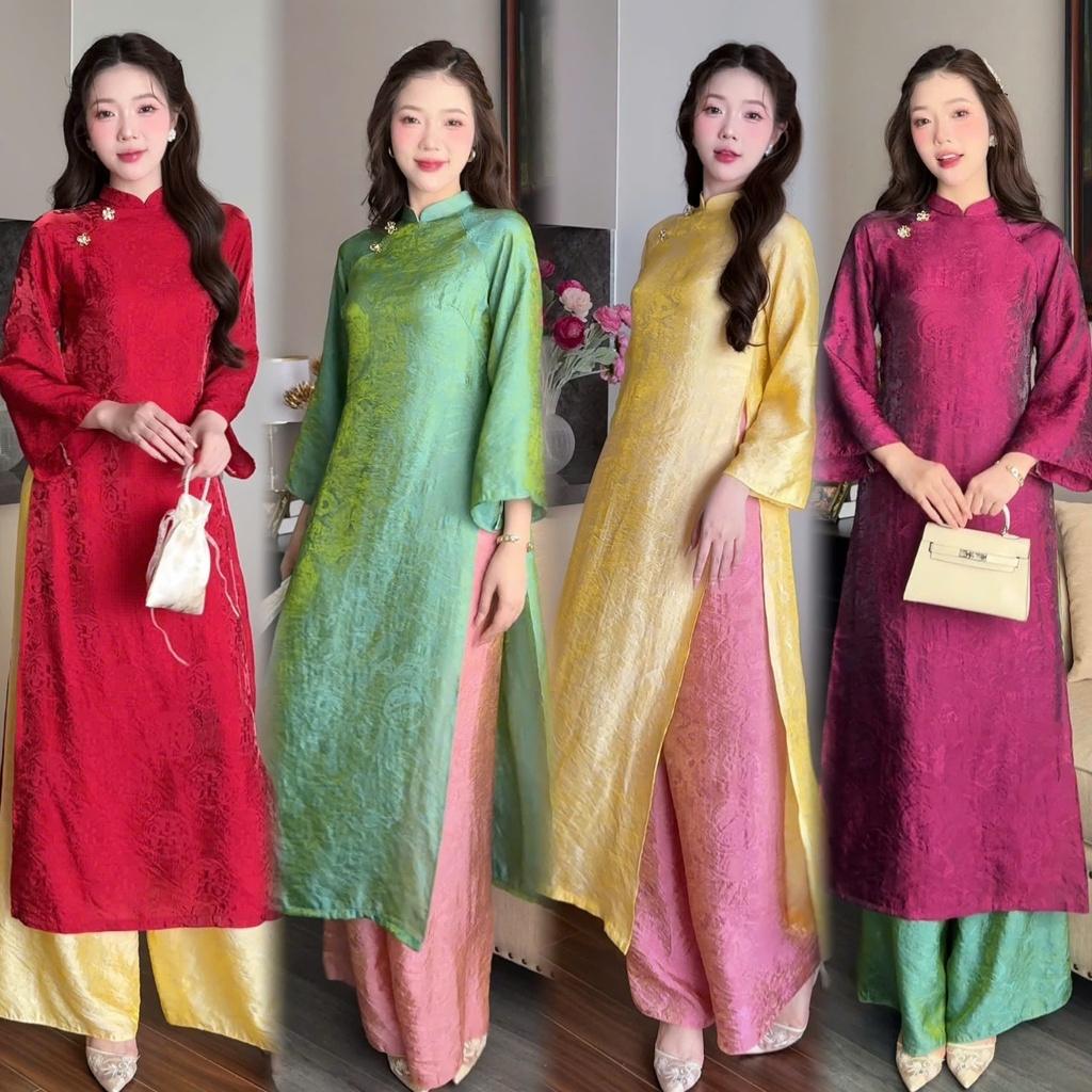 Áo dài cách tân XUÂN AN, áo dài tết 2026 dáng suông vải tằm có độ nhăn tự nhiên mặc lễ tếtMÃ CT11