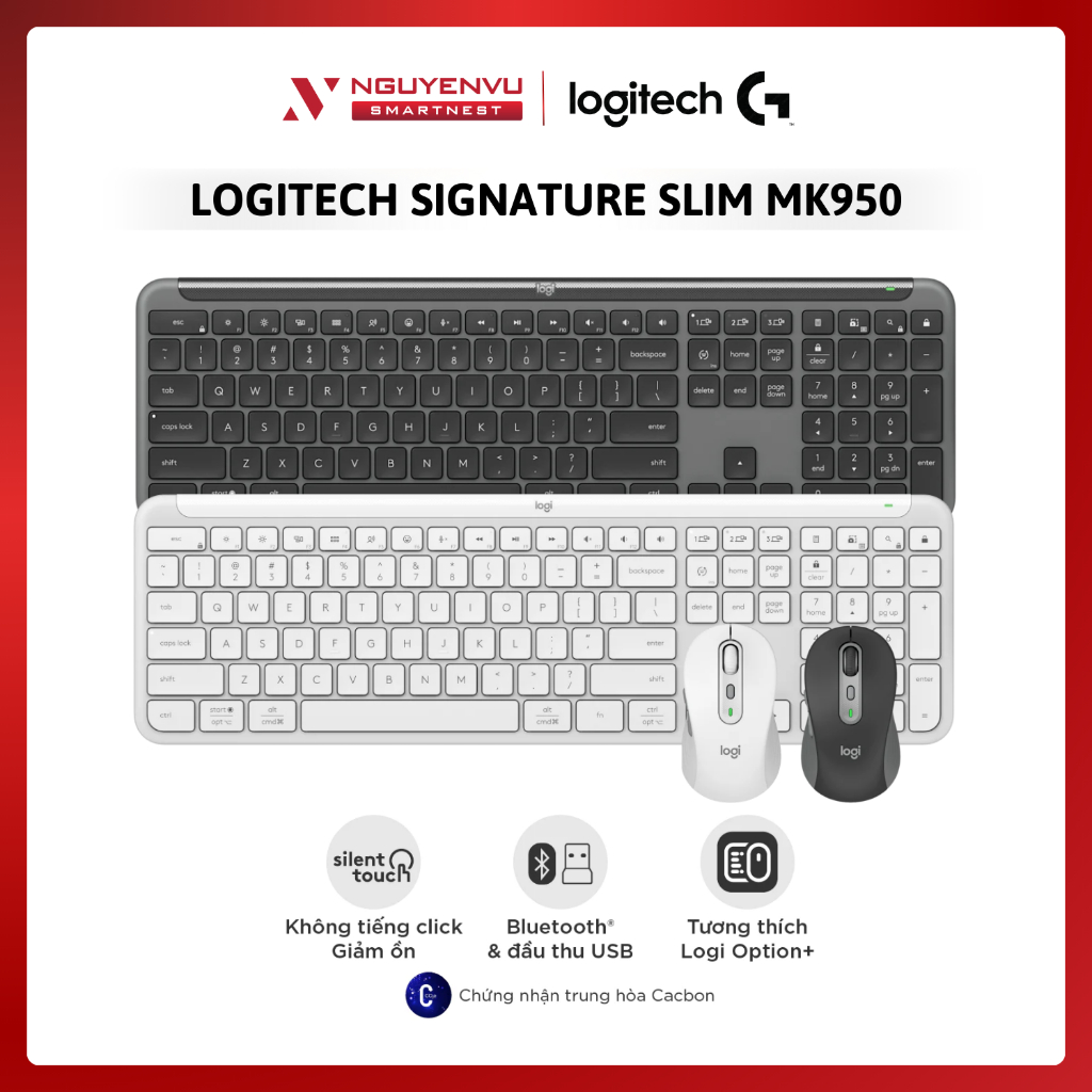 Combo Chuột & Bàn phím Không Dây Logitech Signature Slim MK950 – Yên Tĩnh, Đa Thiết Bị, Bluetooth 5.