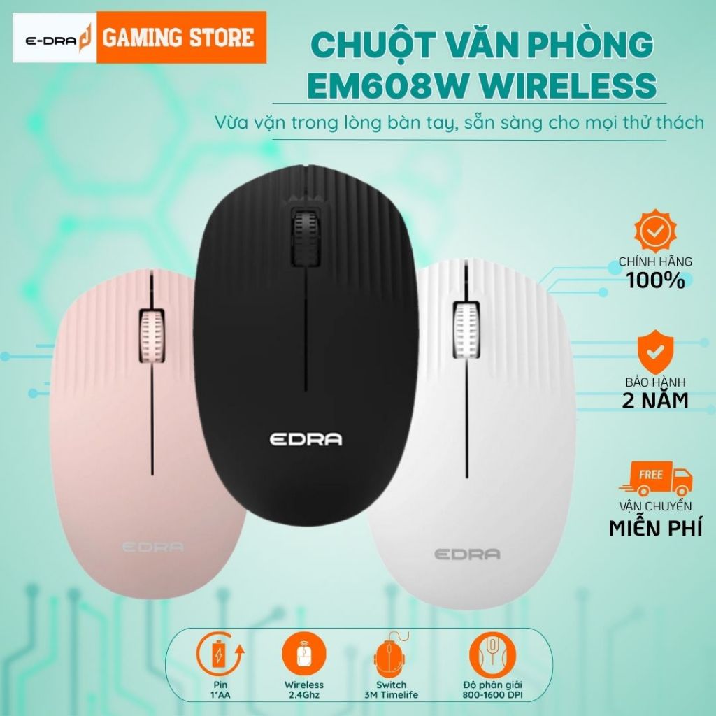 Chuột Văn Phòng Không Dây Edra EM608W cho Windows Bảo Hành Chính Hãng 24 Tháng