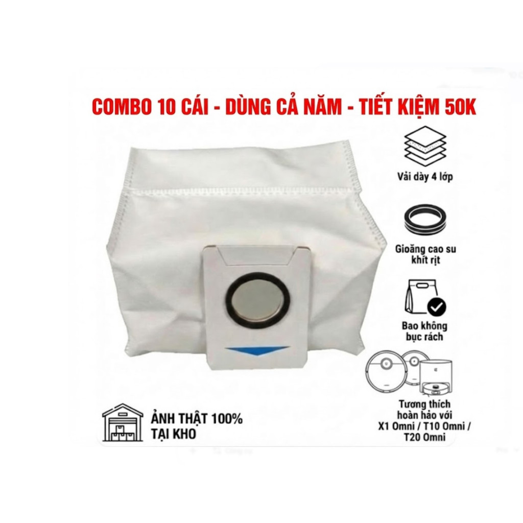 Túi Đựng Rác Cho Robot Ecovacs Deebot X1 Omni / T10 Omni /T20 Omni - Vải Dày 4 Lớp, Gioăng Kín (Combo 5-10 Cái)