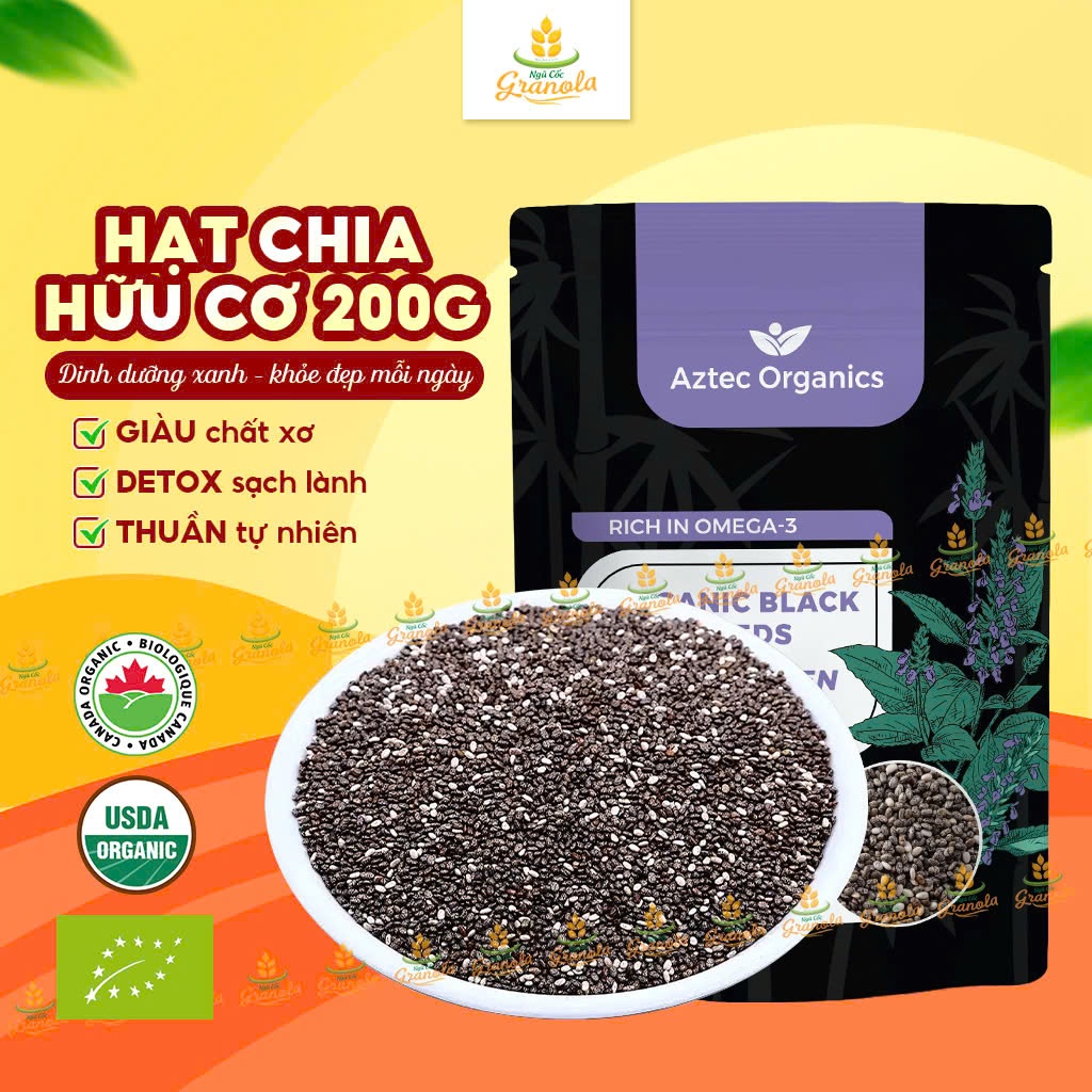 [CHẤT LƯỢNG] Hạt Chia Hữu Cơ 200g Aztec Organic Dưỡng Tóc Detox Giải Nhiệt Đẹp Da (Việt Thái Organic