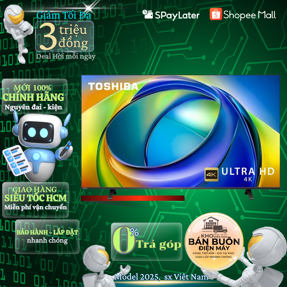 Smart Tivi Toshiba AI 4K 65 inch 65C350RP Mẫu mới 2025 trợ lý giọng nói qua app