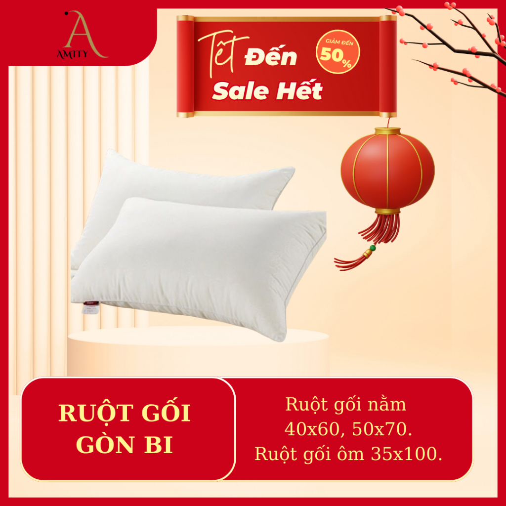 Ruột gối nằm 50x70cm, 40x60cm. Ruột gối ôm 35x100 gòn bi Amity Bedding
