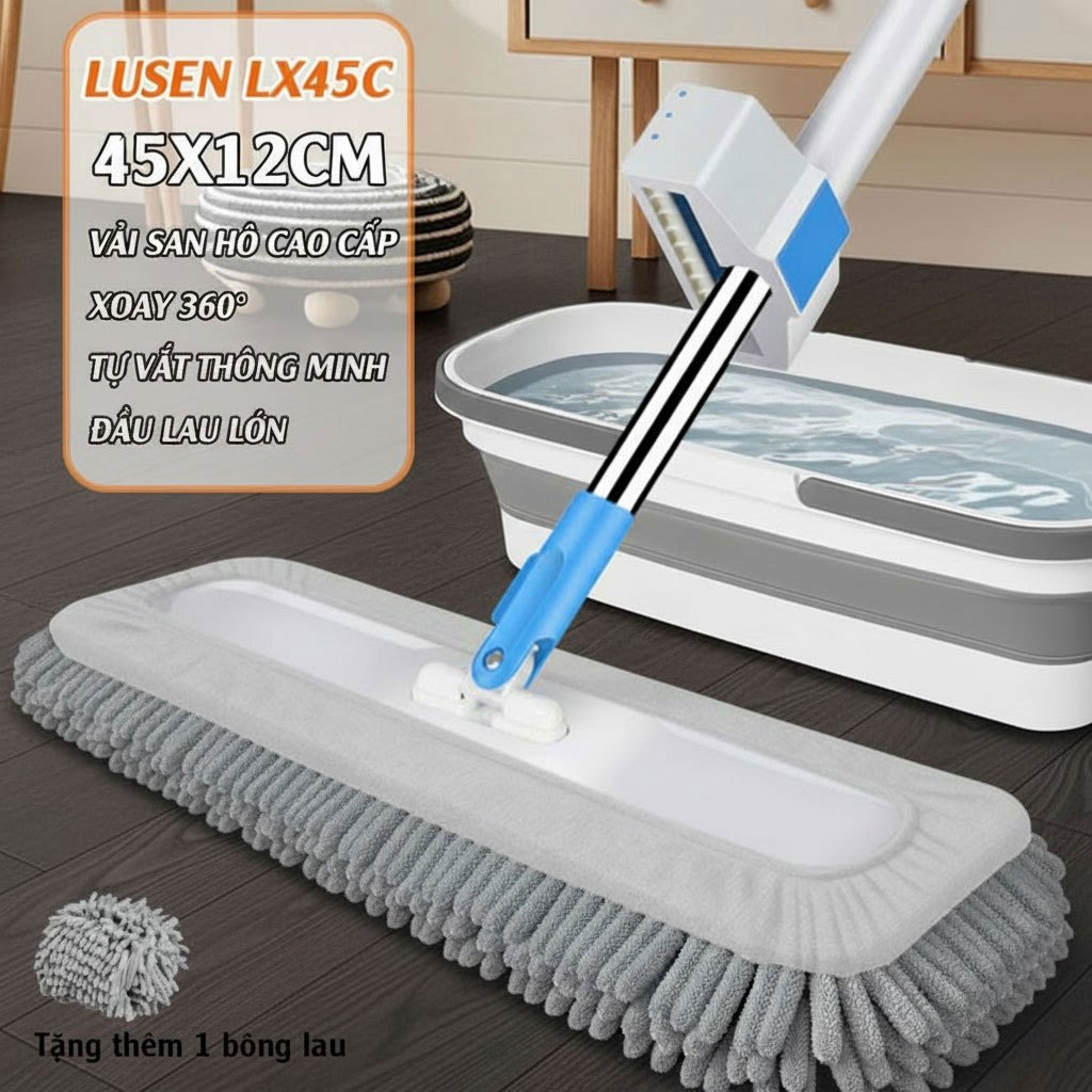 Cây lau nhà tách nước bẩn, bộ lau nhà tự vắt xoay 360 độ, chổi lau nhà thông minh. Lusen LX45C