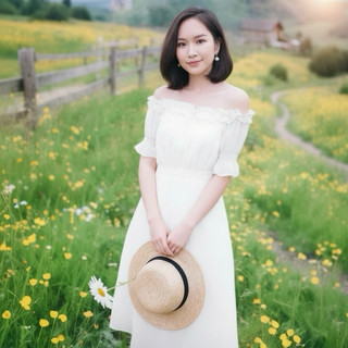 Đầm midi trễ vai trắng cổ bèo, váy vintage công chúa(kèm hình thật)
