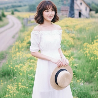 Đầm midi trễ vai trắng cổ bèo, váy vintage công chúa(kèm hình thật)