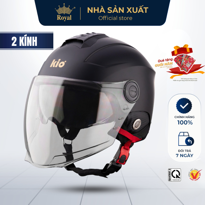 Mũ Bảo Hiểm Chính Hãng Kio KN12K Dòng Mũ Nửa Đầu 2 Kính Che Phủ Bảo Vệ Tốt, Nón Bảo Hiểm Kio Nửa Đầu