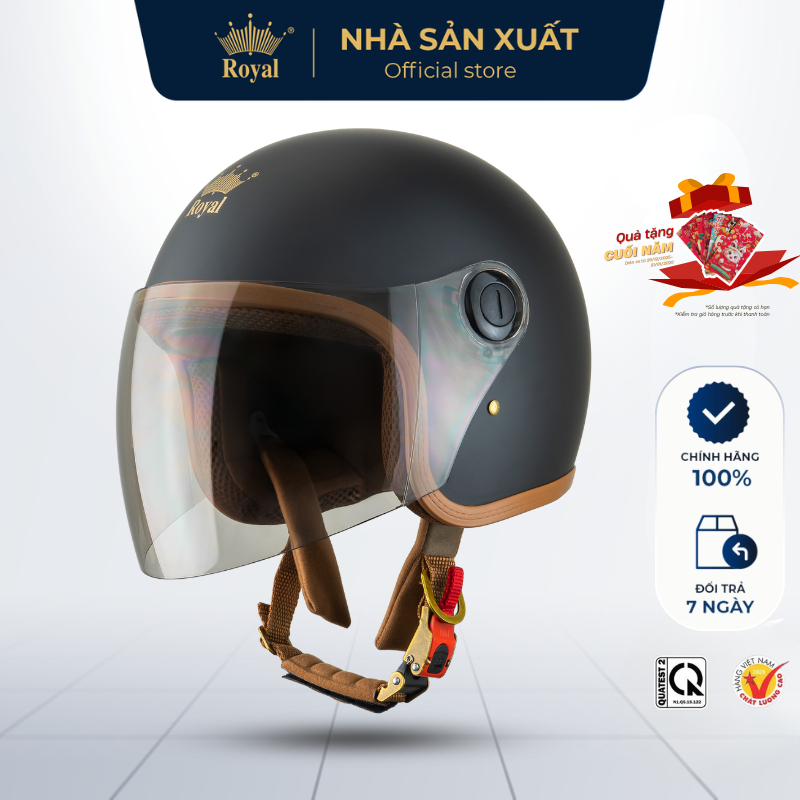 Mũ Bảo Hiểm Royal Chính Hãng M339 Nam Nữ  Bảo Hành 12 Tháng, Nón Bảo Hiểm Royal 3/4 Có Kính Đi Xe Má