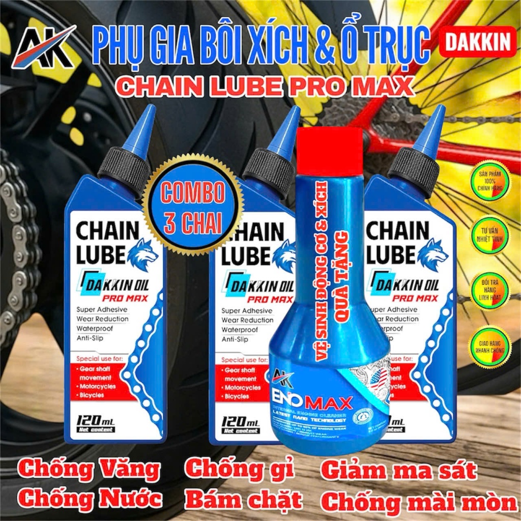 COMBO 3 CHAI PHỤ GIA BÔI XÍCH VÀ Ổ TRỤC CHAIN LUBE PROMAX - ĐẦU SÓI XANH 120ML
