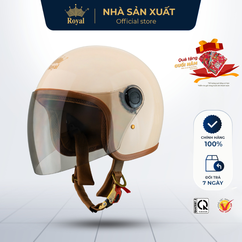 Mũ Bảo Hiểm 3/4 Royal CHính Hãng M339 Hợp Nam Nữ Kính Dài Chống Tia UV Bảo Hành 12 Tháng