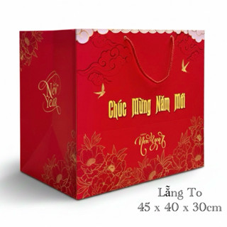  10c Túi giấy Lẵng quà Tết chữ HPNY và chữ Thank you hàng Cao Cấp 