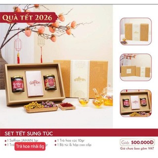 Hộp quà  tặng  Nhụy Hoa Nghệ Tây Saffron kèm 2 lọ trà hoa