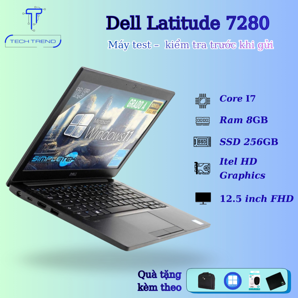Laptop Dell 7280 giá siêu tốt, màn hình 12.5 FullHD siêu mỏng nhẹ, Core i7, Ram 8gb, ổ đĩa cứng 256g