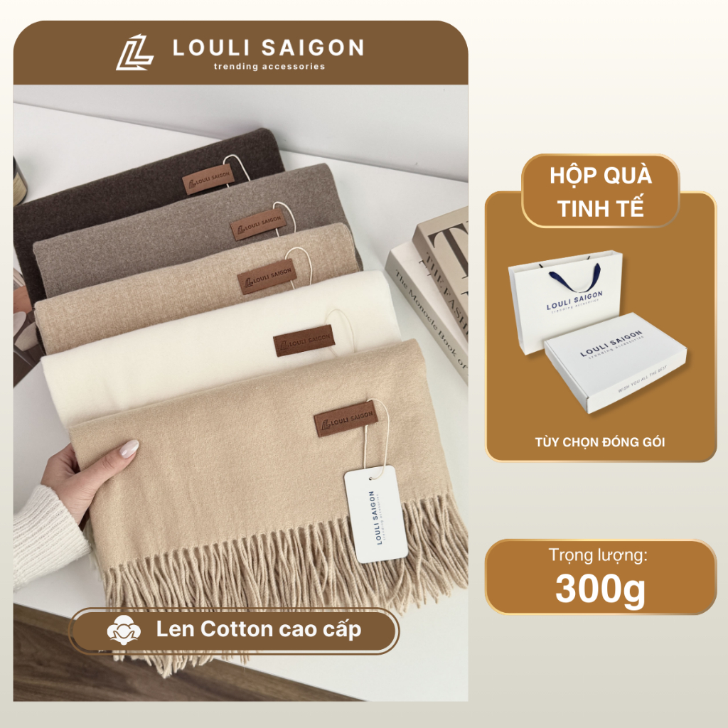 Khăn quàng cổ cashmere nam nữ LOULI SAIGON, khăn choàng cổ mùa đông cotton cao cấp thời trang Hàn Quốc K01