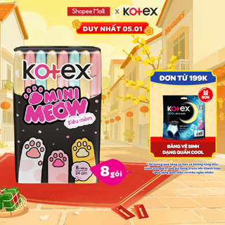   Live Độc Quyền  Lốc 8 Băng vệ sinh Kotex MiniMeow Siêu mềm siêu mỏng cánh 8 miếng 
