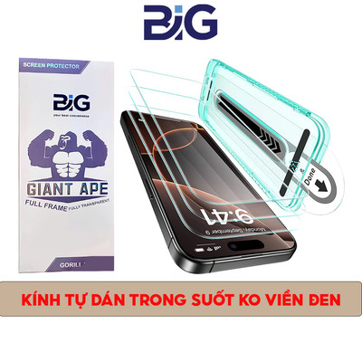 Kính Cường Lực Tự Dán Trong Suốt Không Viền Đen  BIG Độ Cứng 9H Dùng Cho Điện Thoại IP12-13-14-15-16