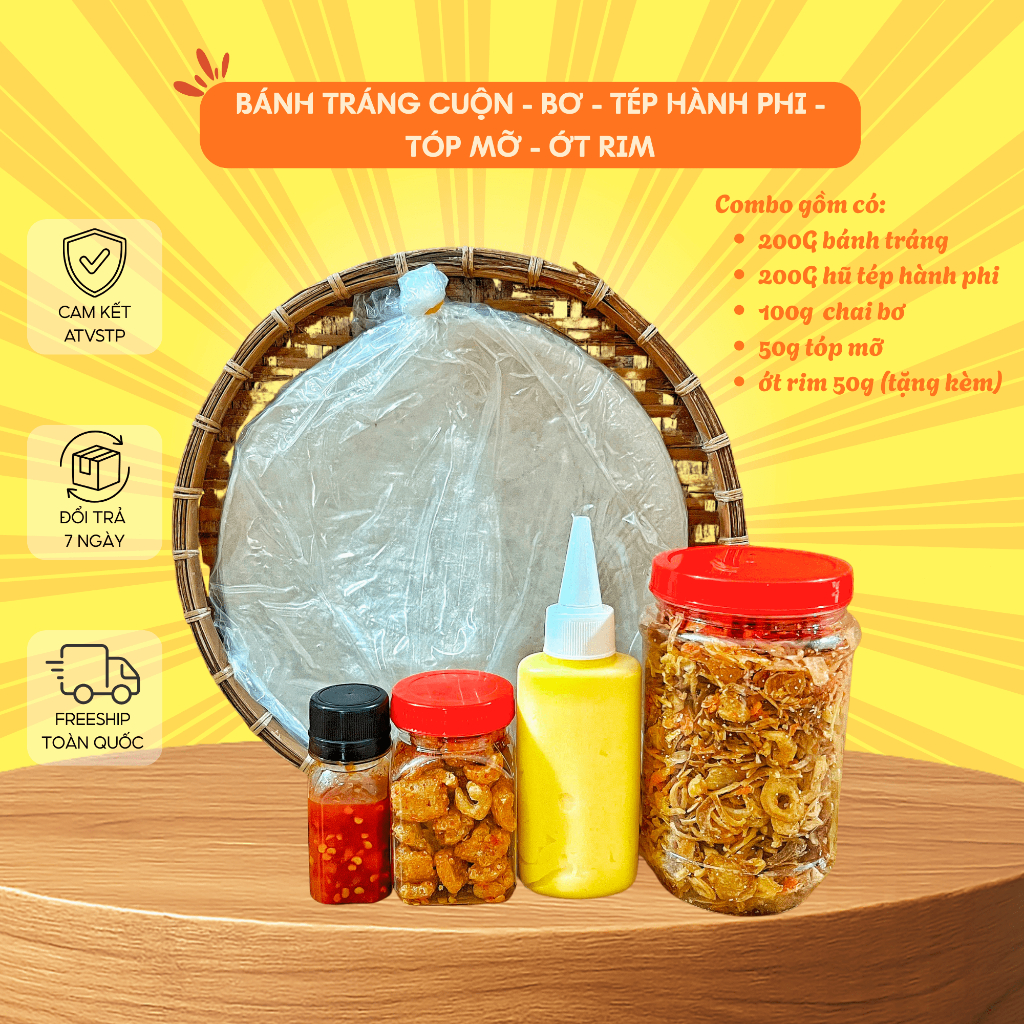 [ COMBO 600G BƠ BÉO] Set 600g bánh tráng phơi sương bánh tráng, muối tép hành phI tóp mỡ ớt rim SIÊU