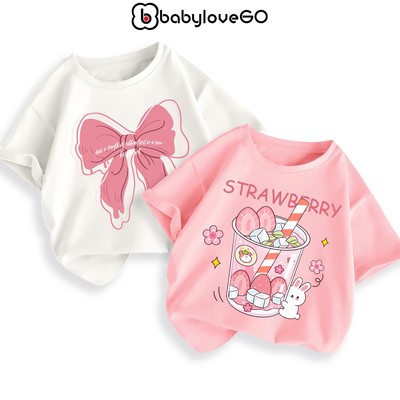 Áo thun bé gái BabyloveGO mẫu mới 2026 chất cotton mềm mịn thoáng mát in hình cute dễ thương
