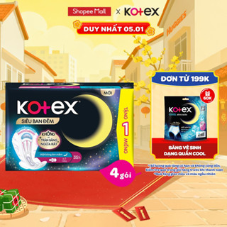  Combo 4 gói Băng vệ sinh Kotex Siêu Ban Đêm 28cm 35cm Mặt lưới Mềm hóa 