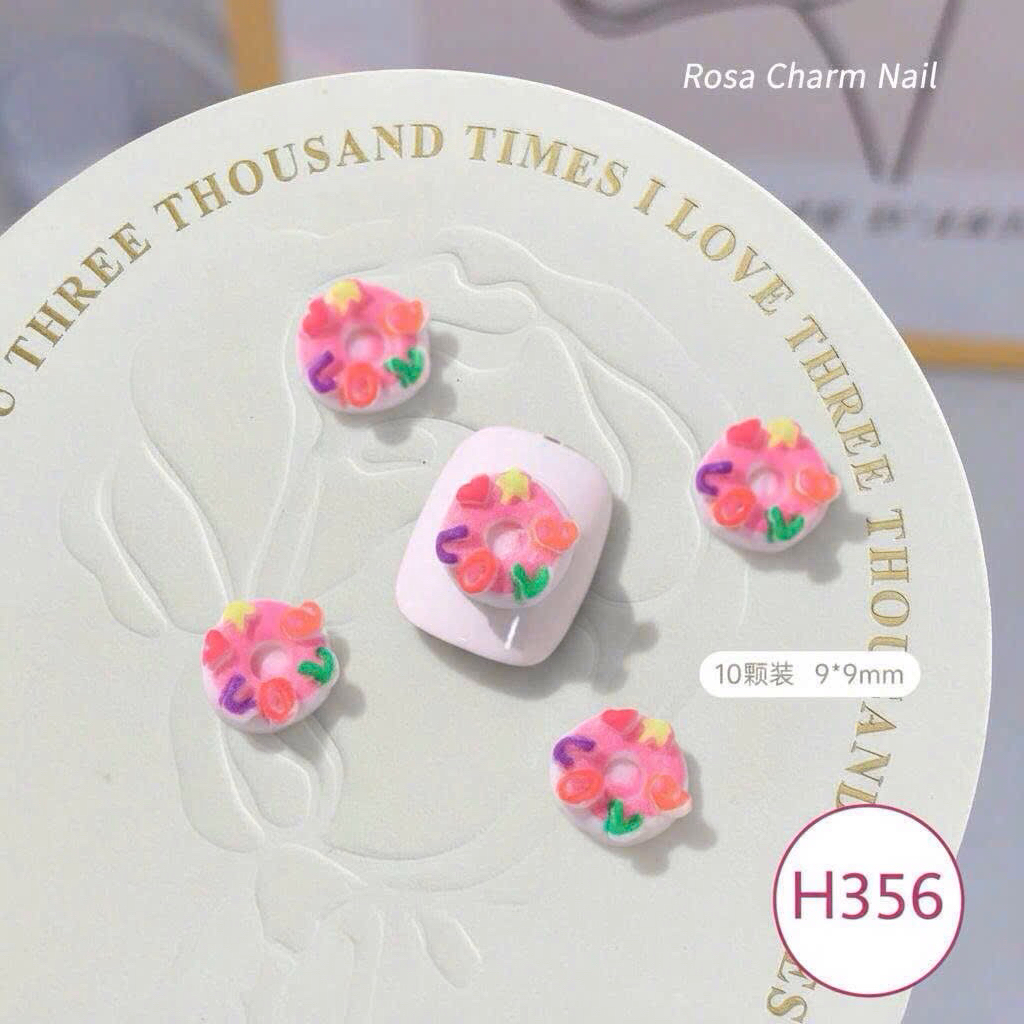 (H356) Set 5 charm nail bánh donut bánh rán charm trang trí móng tay - Rosa 6868