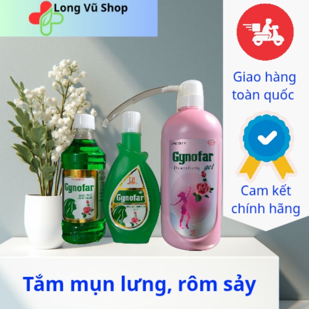 Dung dịch VSPN Gynofar 500ml tắm mụn lưng, giảm rôm sảy chính hãng, date xa.