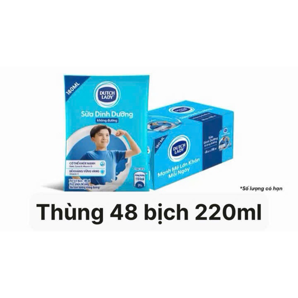 thùng 48 bịch sữa tươi tiệt trùng Cô Gái Hà Lan Dutch Lady không đường 220ml