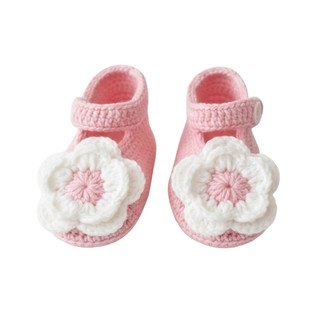 Set Nón Len & Giày Cho Bé Gái Sơ Sinh–1 Tuổi | Hồng Pastel – Trắng | Nón Bèo Kết Hoa