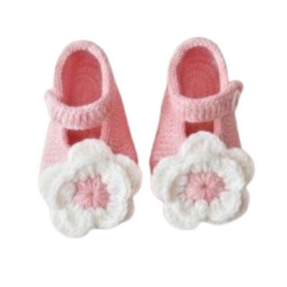 Set Nón Len & Giày Cho Bé Gái Sơ Sinh–1 Tuổi | Hồng Pastel – Trắng | Nón Bèo Kết Hoa