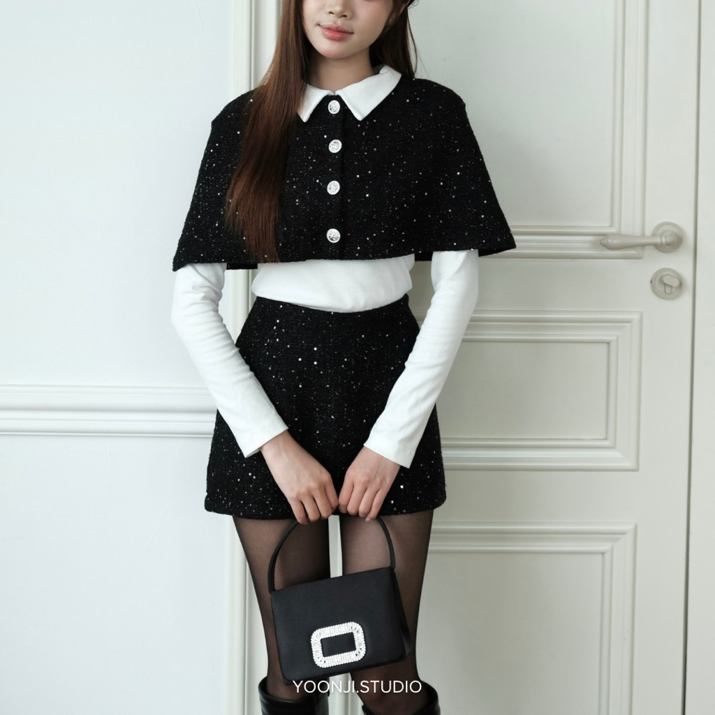 YOONJI - Set 3 món : áo sơ mi, áo choàng, chân váy