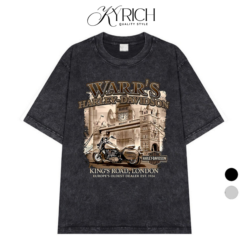 Áo Thun Wash Kyrich Premium Tee Warr Harley Davidson King Road London Vintage Ride