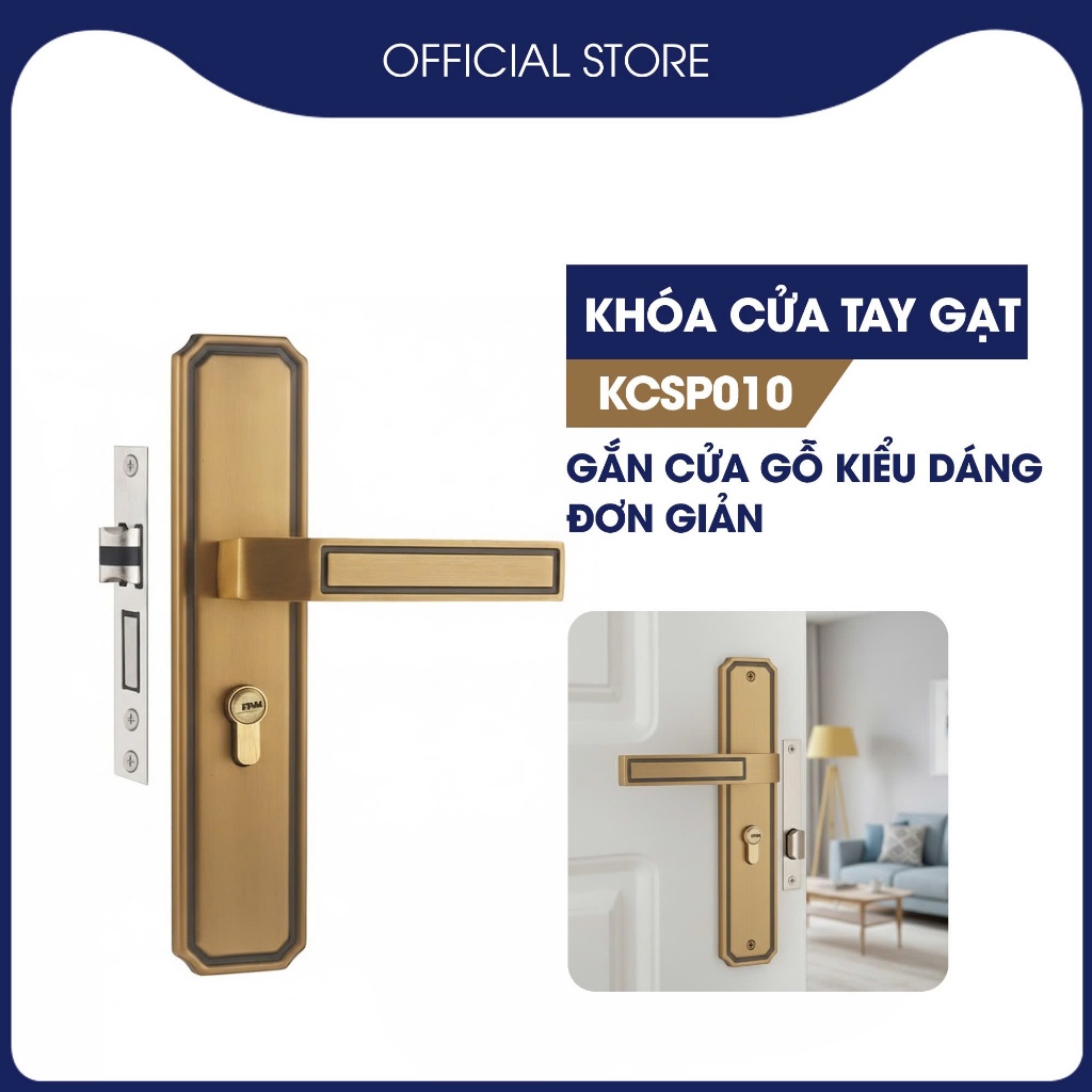 Khóa tay gạt gắn cửa gỗ kiểu dáng đơn giản, khoá cửa tay gạt vàng đồng, khoá cửa tay gạt chống gỉ sé