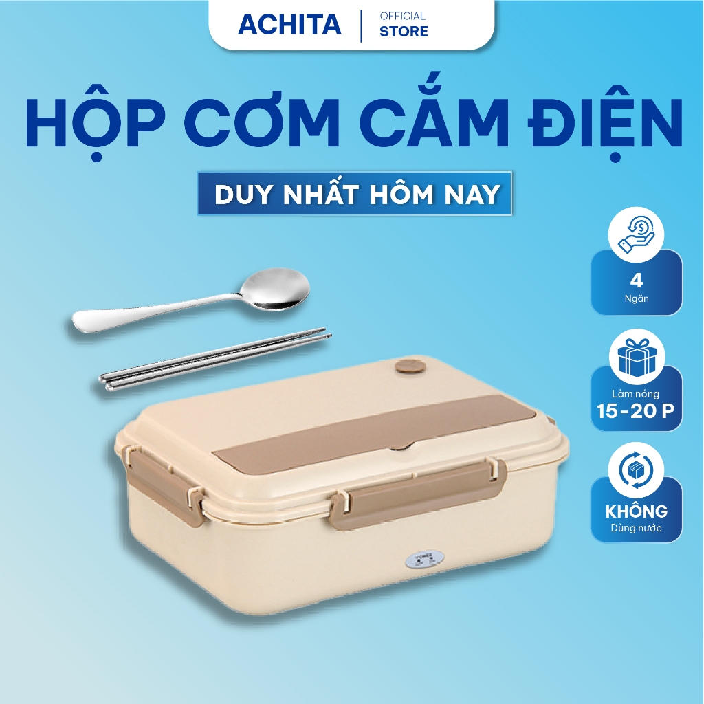 Hộp cơm cắm điện Achita H23 không dùng nước, hộp cơm văn phòng 4 ngăn chất liệu inox 304