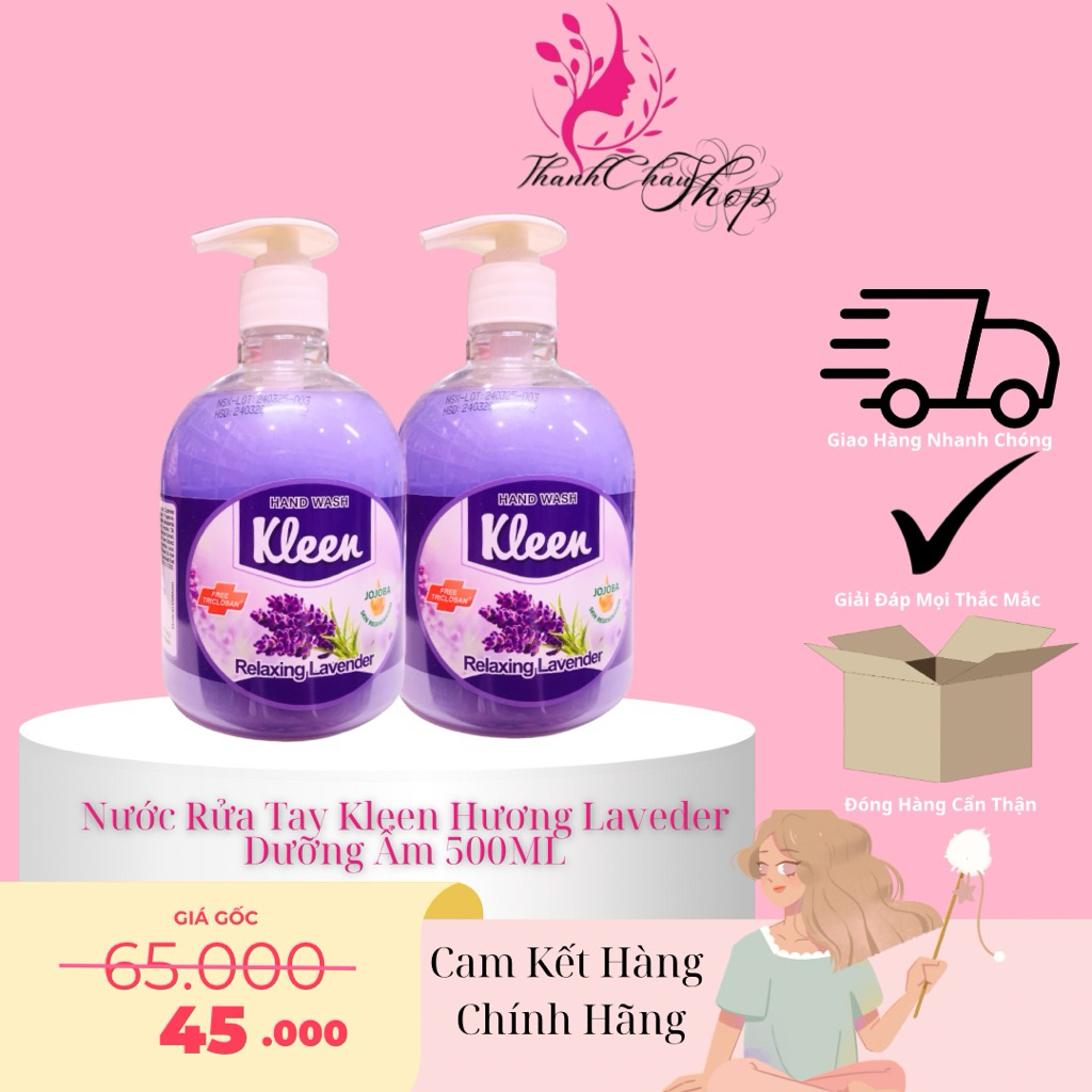 Kleen Nước Rửa Tay Hương Lavender Dưỡng Ẩm 500ML Chính Hãng Giá Tốt - Hương Thơm Tinh Tế Dưỡng Ẩm Hi