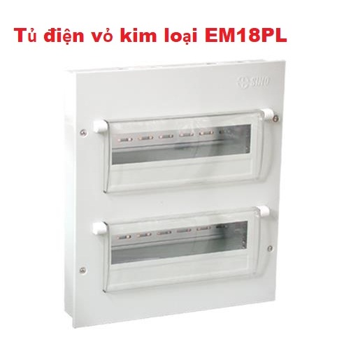 Tủ điện vỏ kim loại EM18PL có nắp bảo hộ PC – dùng chứa MCB, RCCB, RCBO chứa 18 Module – lắp chìm