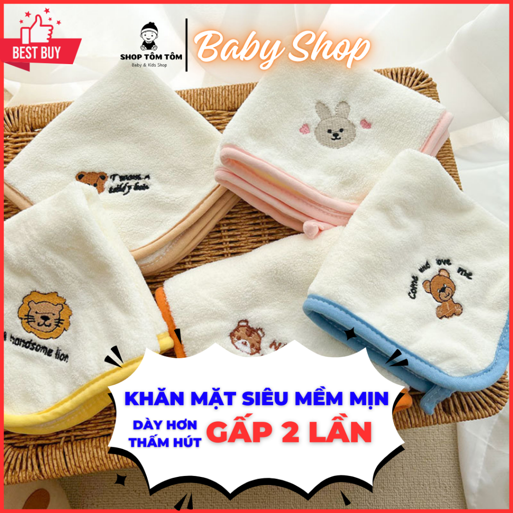 Combo 5 Cái Khăn Mặt Cho Bé Mềm Mịn Chất Liệu Bông Thấm Hút Tốt và An Toàn Cho Da