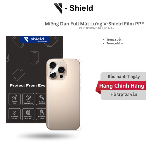 Film PPF V-Shield Cao Cấp Full Mặt Lưng Cho iPhone 16 Pro Max (Có Táo)