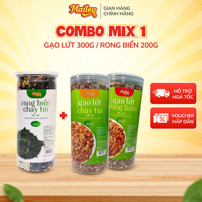 Combo mix 1 Hũ gạo lứt sấy rong biển, cháy tỏi giảm cân ăn liền 300g + 1 Hũ Rong biển cháy tỏi ăn vặt 200g | Mailey