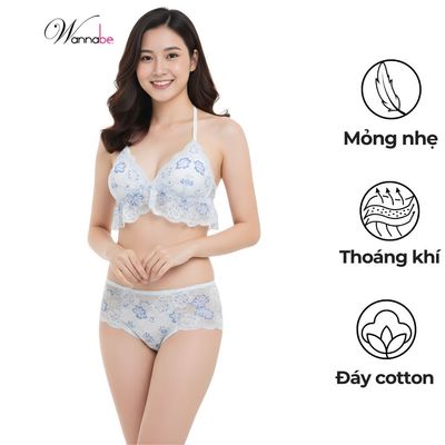 Bộ nội y WANNABE áo brallet phối quần đồng bộ ren xuyên thấu khiến chàng phải luôn ngắm nhìn BOR12