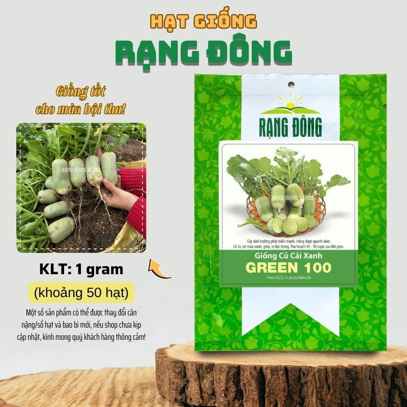 Hạt giống Củ Cải Xanh GREEN 100 (1g~50 hạt) Củ Cải Xanh Mập, Ruột Xanh, Vỏ Xanh Trồng Quanh Năm - Hạ