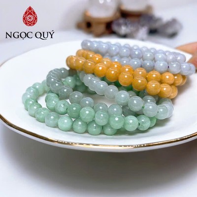 Vòng tay cẩm thạch - Vòng cẩm thạch type A hạt 6,8mm chất nếp mịn - nếp hóa - Ngọc Quý