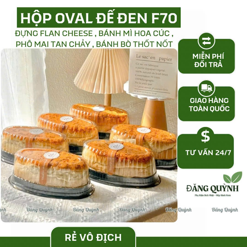 100 Hộp Nhựa Oval F70 Hàng Nhập Dày Dặn - Hộp Oval Đựng Bánh Mì Phô Mai Tan Chảy, Flangato, Bánh Bò 