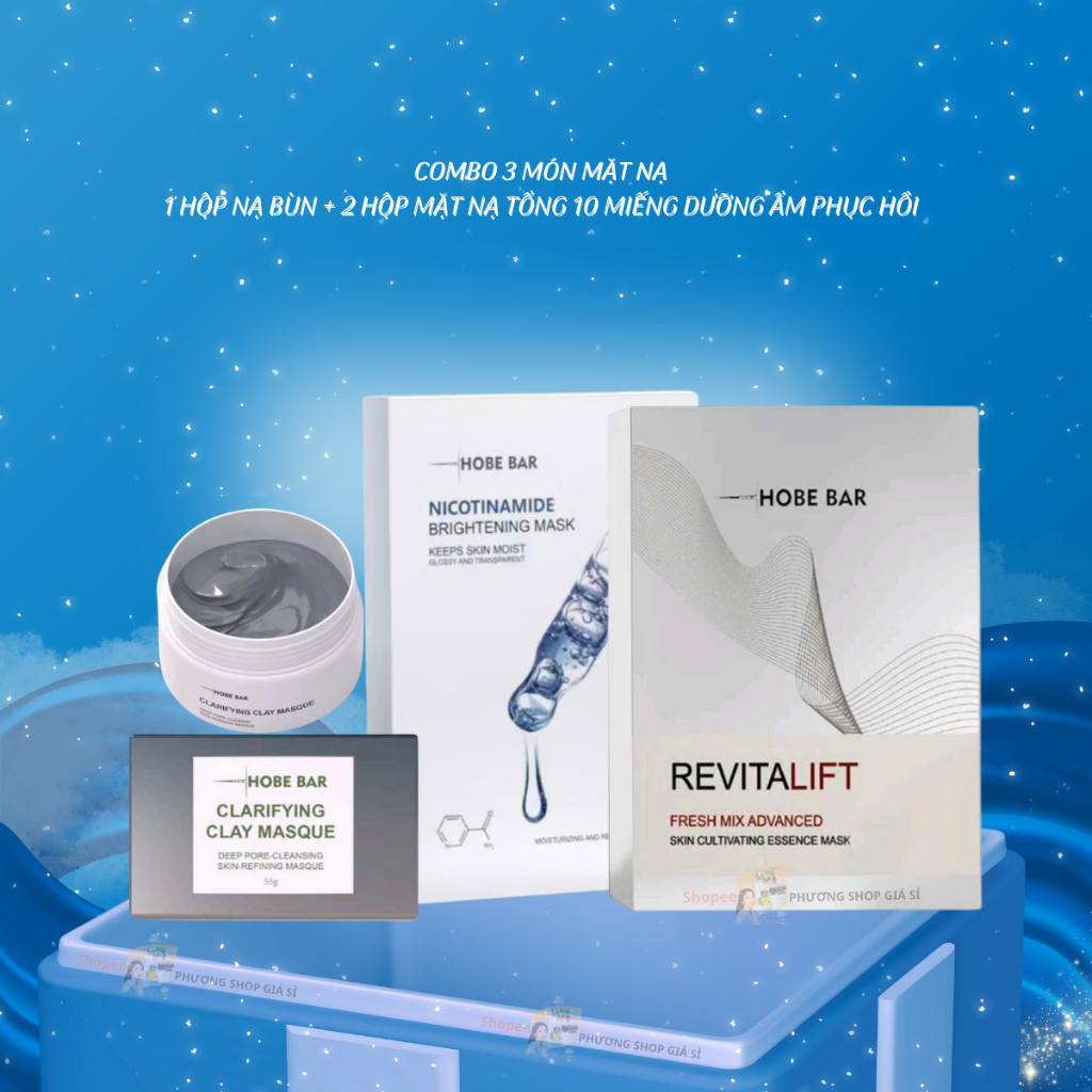 Combo 3 món Hobebar- 1 hộp nạ đất sét & 2 hộp mặt nạ tổng 10 miếng dưỡng da phục hồi